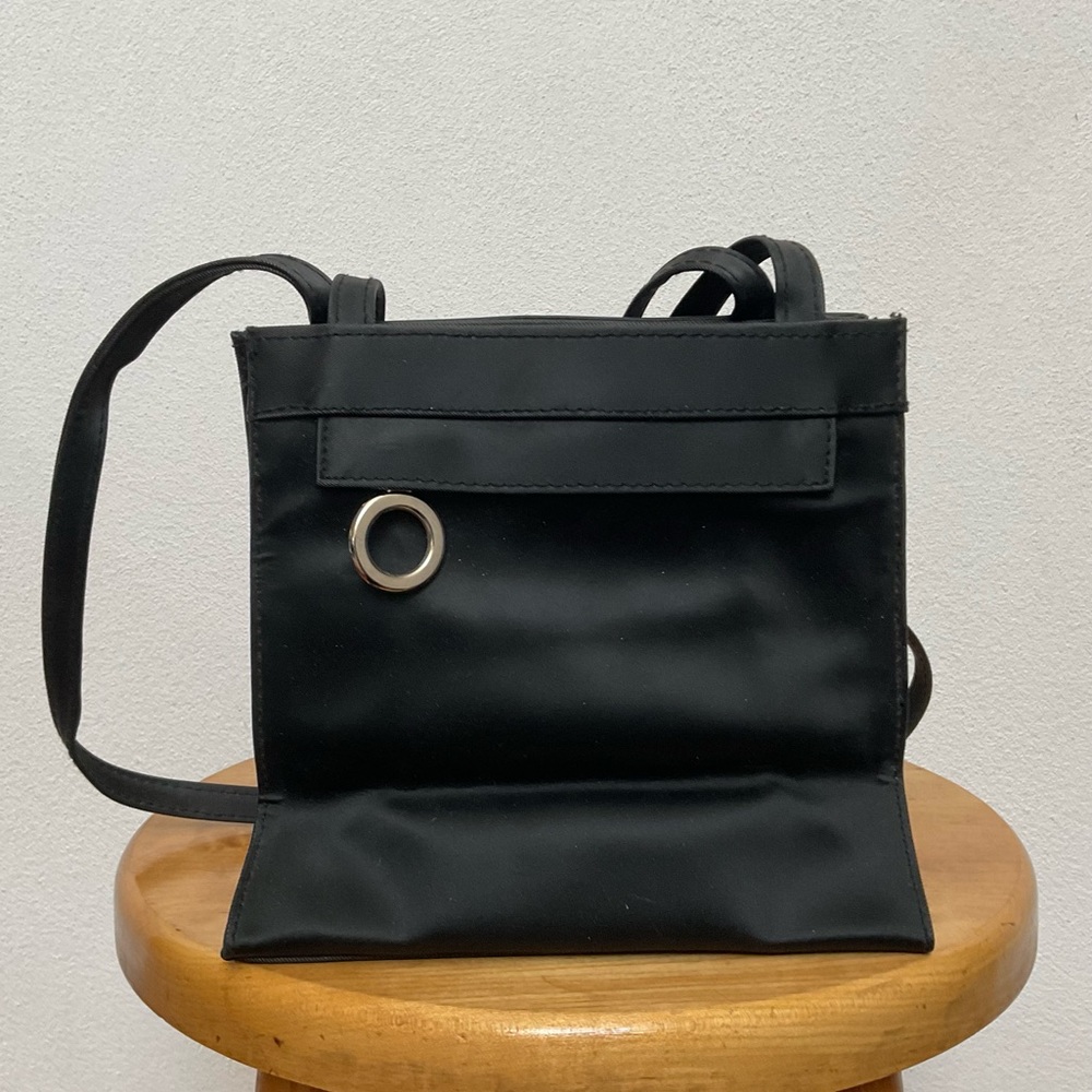 L'egent Black Square Long Strap Shoulder Bag Silver Details Snap Closure